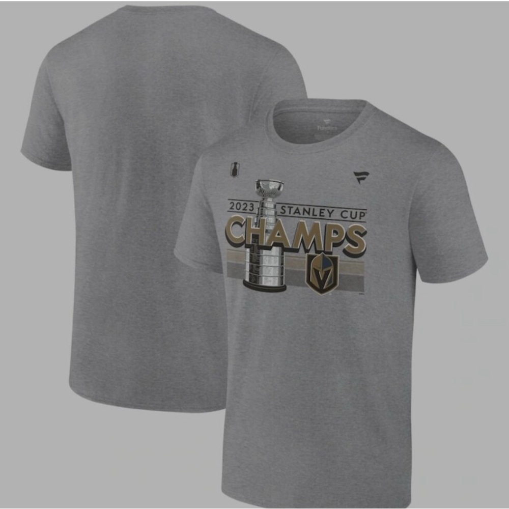Vegas golden Knight 2023 Fanatics Gray Stanley Cup Champs Tee